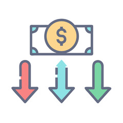 Money flow vector illustration showing growth and losses