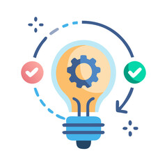 Light bulb with gear and checkmarks representing idea workflow