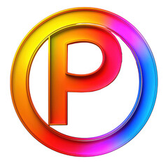 A vibrant rainbow letter p in a colorful circle, isolated on transparent background