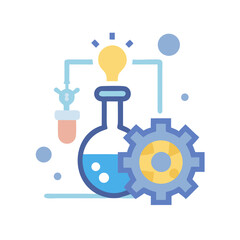 Laboratory Science Concept with Beaker, Bulb, Cogwheel and Tube
