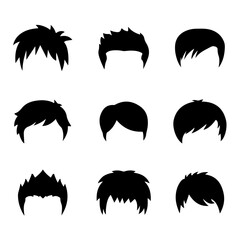 Collection of Man Hair Silhouette Styles - Vector Black Male Hairstyle Icons Set