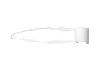 A torn piece of white paper with a rolled edge, creating a hole, isolated on transparent background