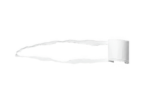 A torn piece of white paper with a rolled edge, creating a hole, isolated on transparent background