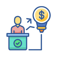 Speaker presents a money making idea with dollar bulb