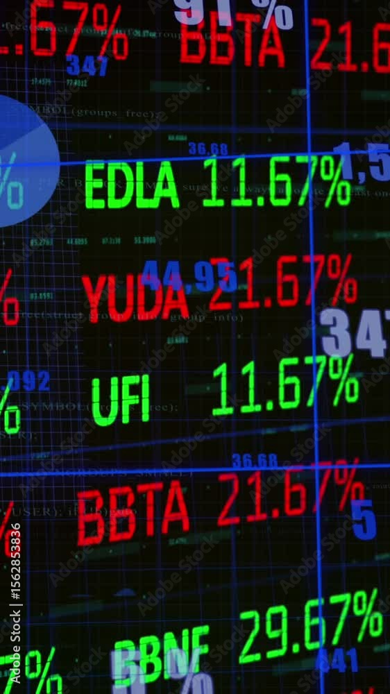 Aufkleber animation of financial data processing over dark background