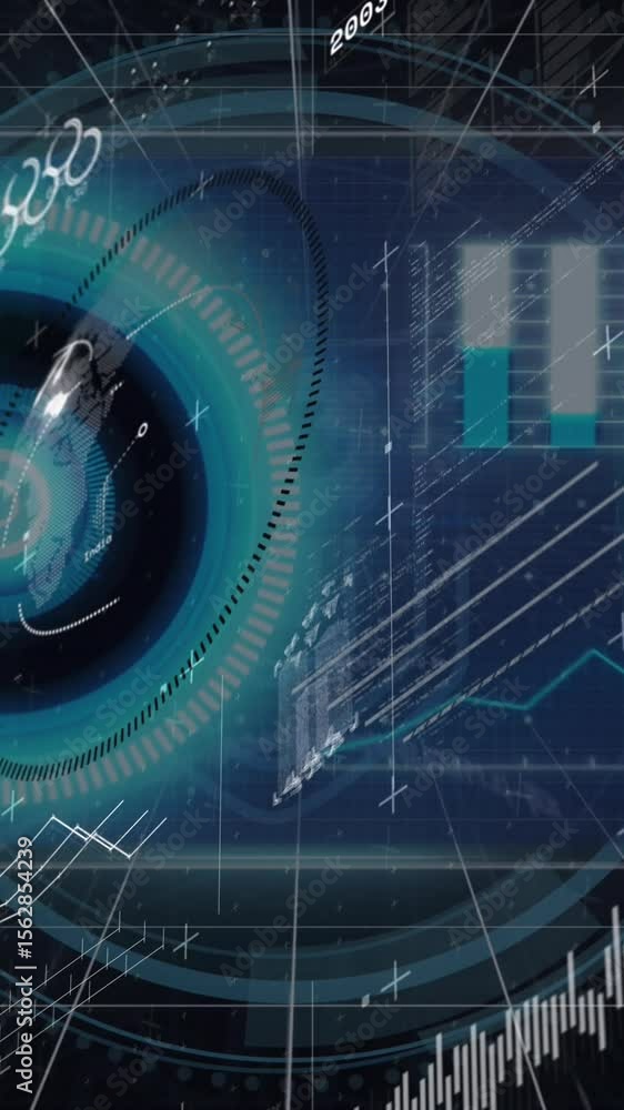 Poster animation of digital interface with data processing over black background