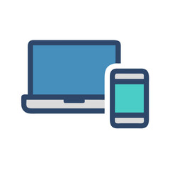 Laptop and mobile phone icon for digital communication