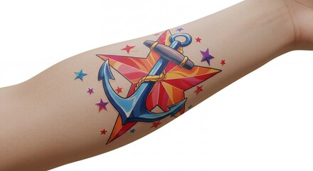 Colorful temporary arm tattoo design