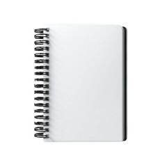 Closed spiral notepad with blank white pages on a transparent background, ideal for showcasing designs and mockups