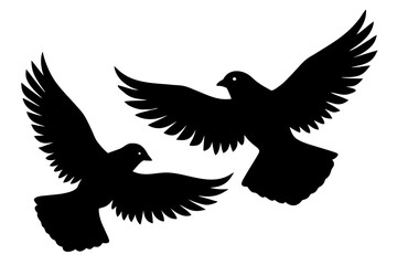 Silhouette Vector Art Illustration of Pair of Birds Flying Together