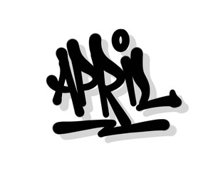textured sprayed graffiti letters APRIL month's name tagging isolated in black