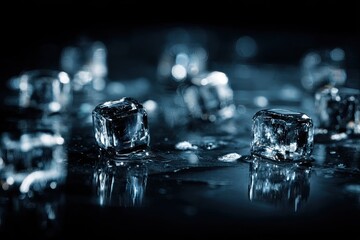 Close-up of ice cubes on a dark surface