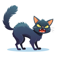Aggressive Black Cat Illustration Halloween Spooky Feline Cartoon