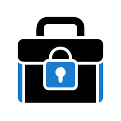 Abstract chest with blue padlock on a black background