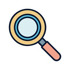 Flat vector magnifying glass icon with light colors on black