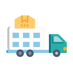 Fototapeta premium Delivery truck illustration with package on flat bed