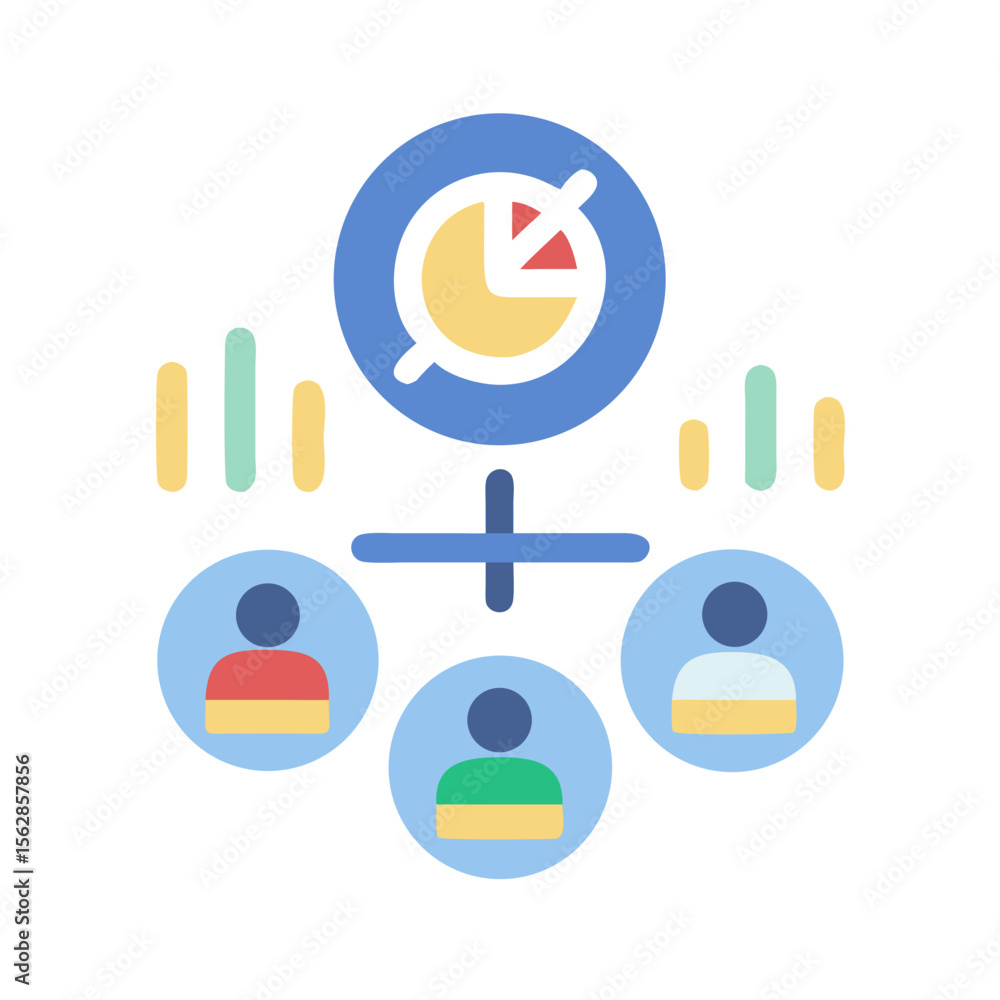 Poster teamwork data analysis chart connecting people and statistics