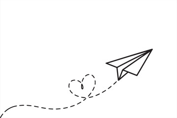 Paper plane icon with a dotted heart trail for romantic or love-themed designs