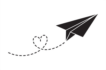 Paper plane icon with a dotted heart trail for romantic or love-themed designs