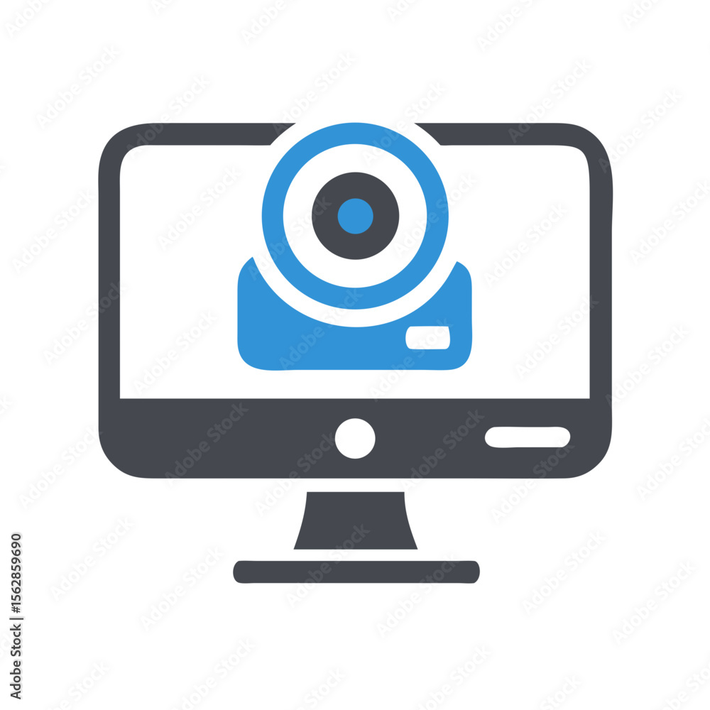Poster computer display with webcam icon over a black background