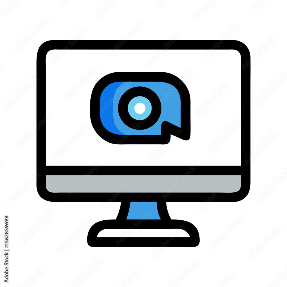 Poster minimalist computer monitor graphic with camera icon overlay design