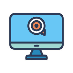 Modern computer monitor with digital target symbol on screen