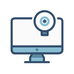 Computer with webcam icon for digital communication concept