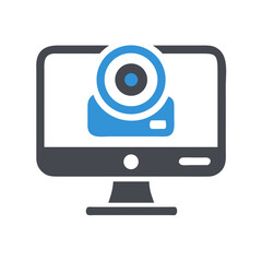 Computer display with webcam icon over a black background