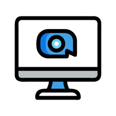 Minimalist computer monitor graphic with camera icon overlay design