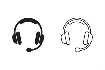 Simplified Black and White Icon of Headset with Microphone, Perfect for Audio Communication