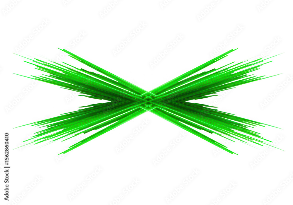 Poster abstract green lines intersect in a dynamic cross pattern isolated on transparent background