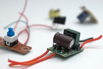 High-resolution product photography of electronic components including PCB boards, LED modules, and...