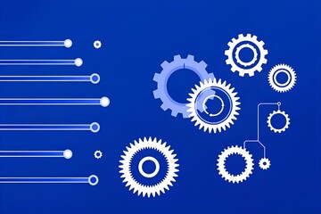 Blue Tech Background with Gears: Digital Technology, Engineering, and Innovation Concept Illustration