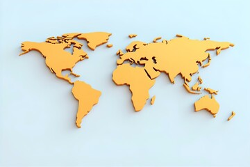 Golden World Map 3D Render: Detailed Continents, Geographic Illustration, Global Cartography, Earth Model, Decorative Design, Travel Concept