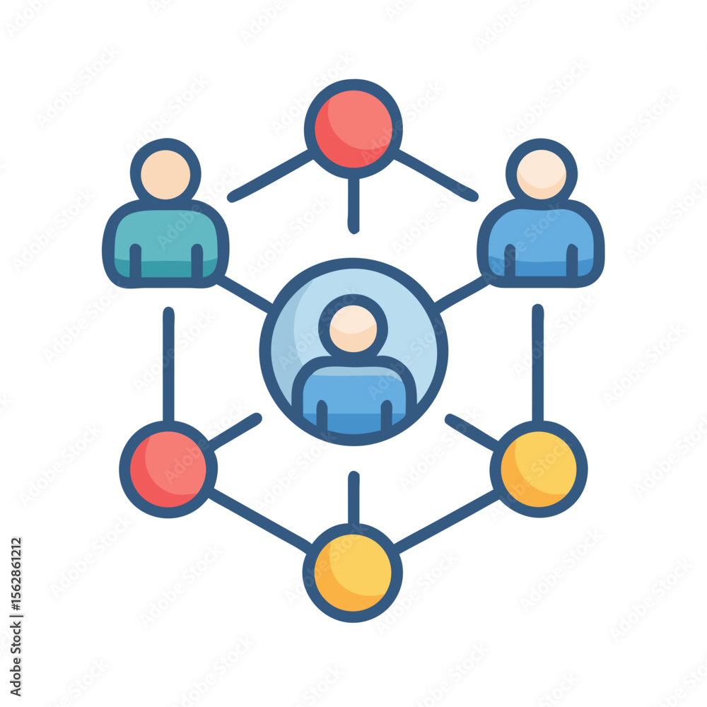 Poster abstract social network diagram showing team connection icon style