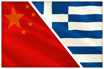 Close-up of Chinese and Greek flags
