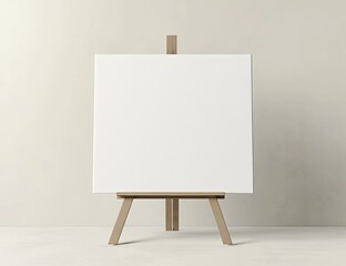 Blank square canvas on a simple wooden easel against a light beige background