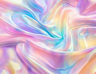Obraz premium Abstract textile texture, iridescent pastel hues. Draped fabric with flowing, wavy patterns, showcasing a spectrum of soft, pastel colors