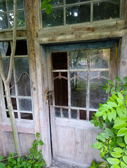 An old door and window in a garden