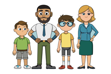 Family Portrait in Unity: A heart-warming family stands united in a colorful and detailed digital illustration, showcasing familial bond, love, and togetherness. A picture of togetherness. 