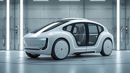 Autonomous Electric Car in Modern Garage – Futuristic Sleek Mobility Concept