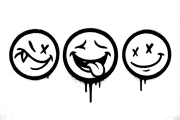Three Stylized Black and White Graffiti Smiley Faces