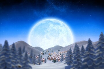 Cute christmas village under huge full moon
