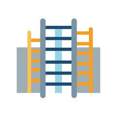 Colorful abstract ladders against grey building wall graphic illustration