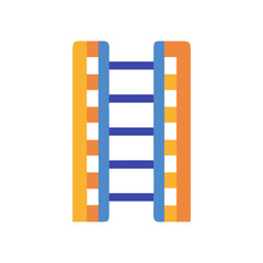Stylized ladder graphic in orange and blue on black