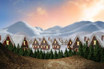 Digitally generated Cute village in the snow