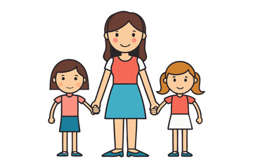 Harmony of Family: A mother and her two daughters stand hand-in-hand, radiating warmth and affection. It portrays the love between family. 