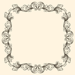 Vintage baroque frame with floral ornament engraving illustration art
