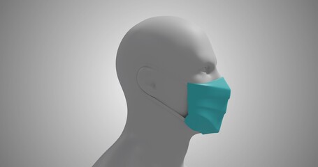 Human head model wearing face mask