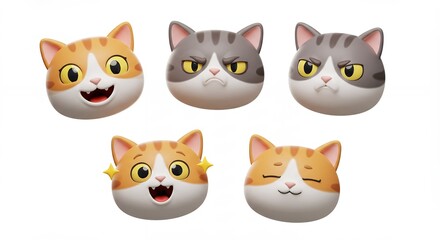 Cartoon cat faces expressions collection